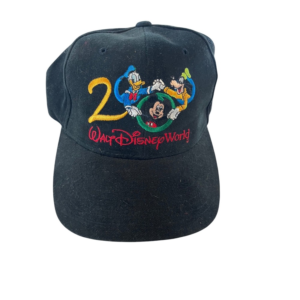 Walt Disney World 20th Anniversary Black Baseball Cap Mickey Donald Goofy NWT